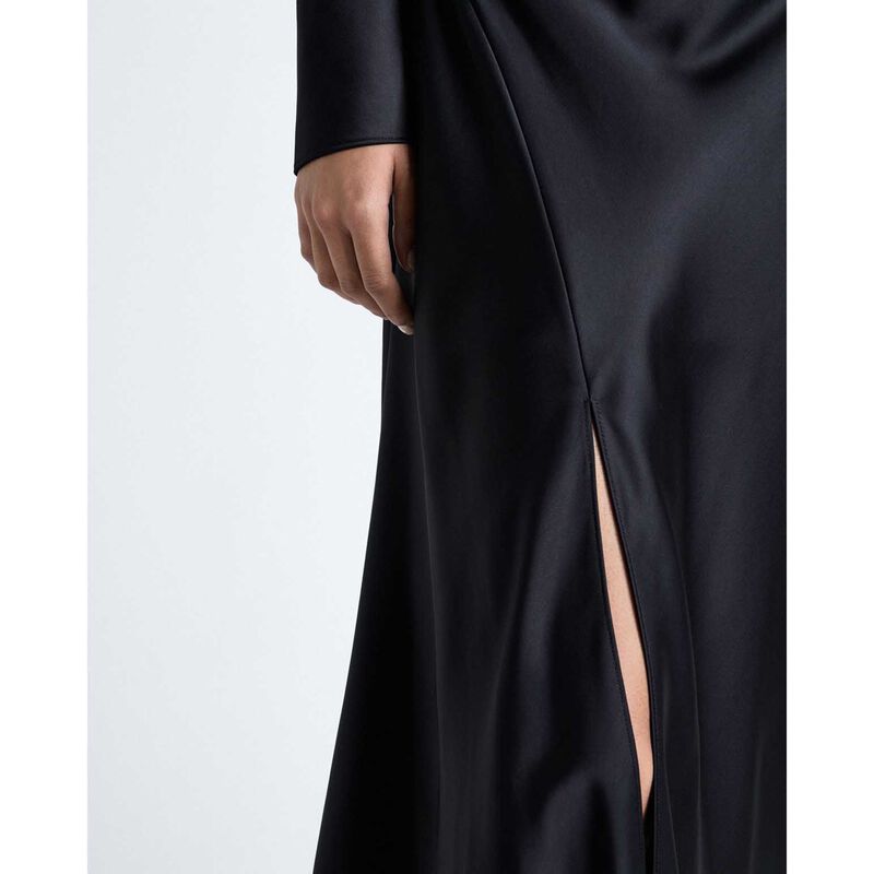 Cue Dark Ink Matte Satin Viscose Gathered Midi Dress image number 2